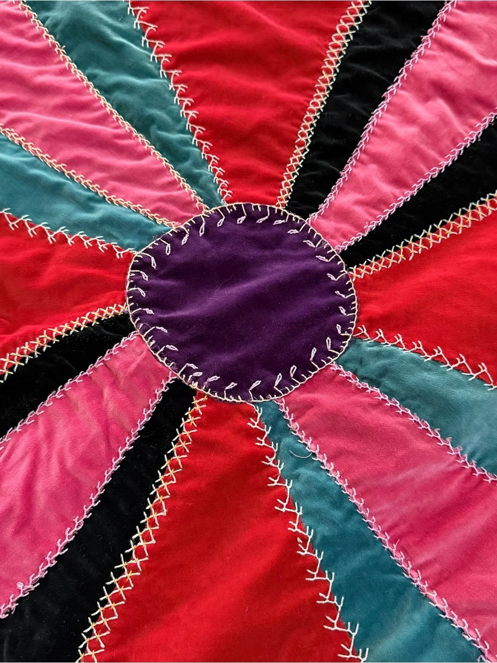 Vintage Crazy Patch Velvet Quilt 66x84 Hand Embroidered Boho Victorian